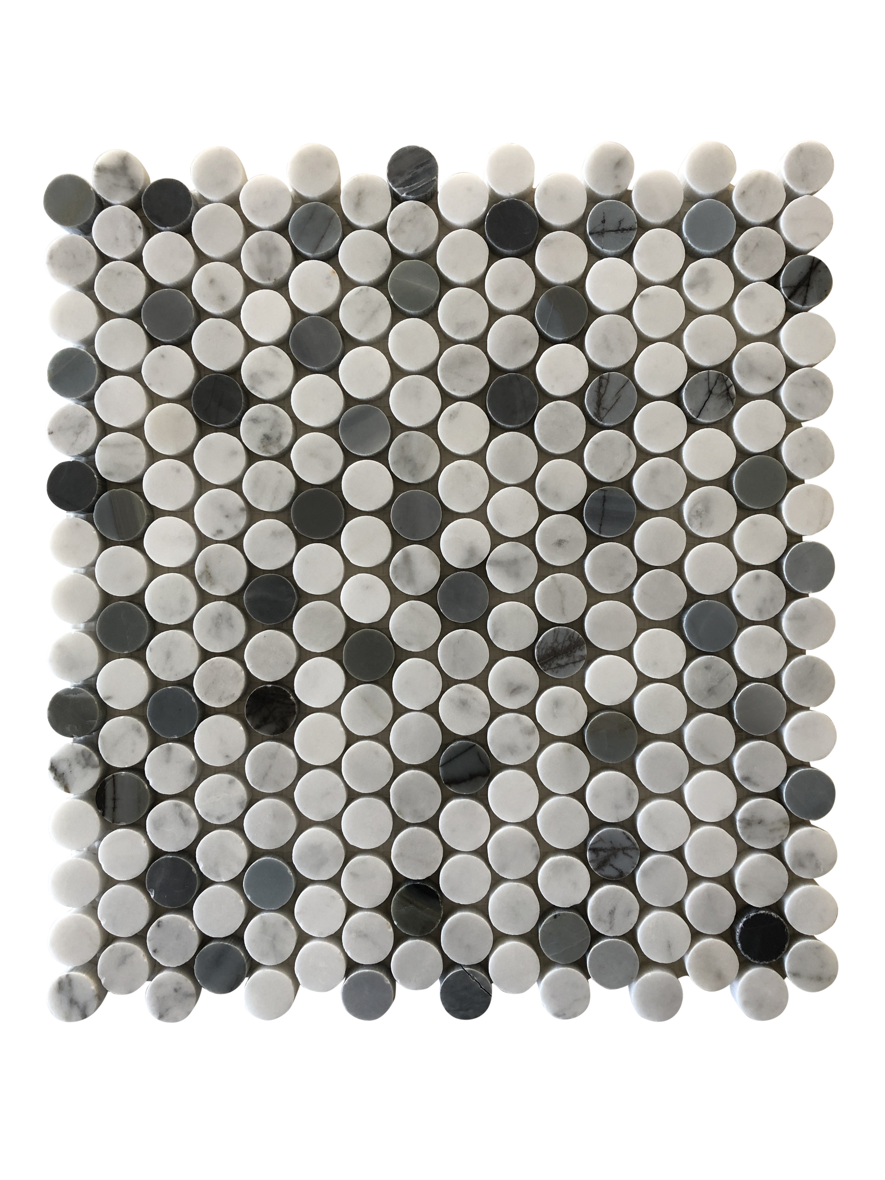 BIANCO CARRARA MARBLE MOSAIC POLISHED BLUE STONE PENNY ROUND